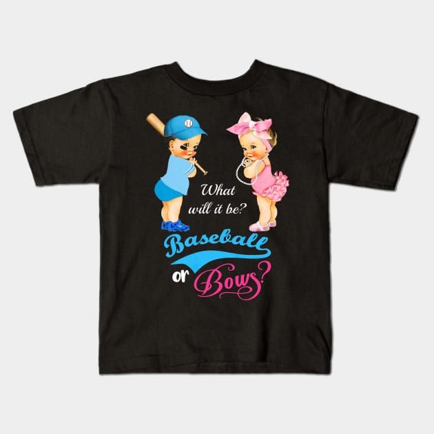 Cute Baseball or Bows Gender Reveal Kids T-Shirt by Vigo